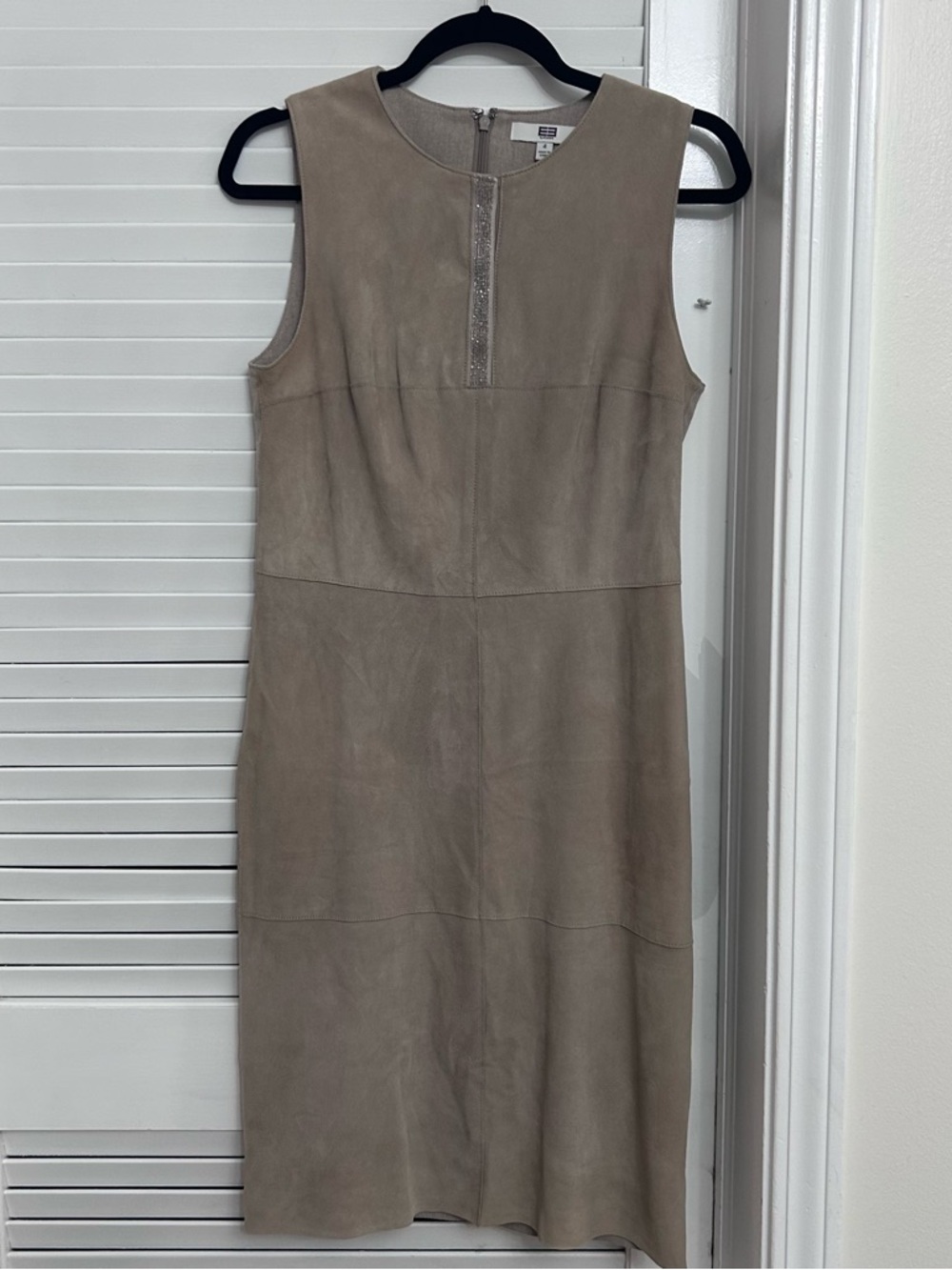 Etcetera Taupe Suede Midi Sheath Dress sleeveless brown size 4